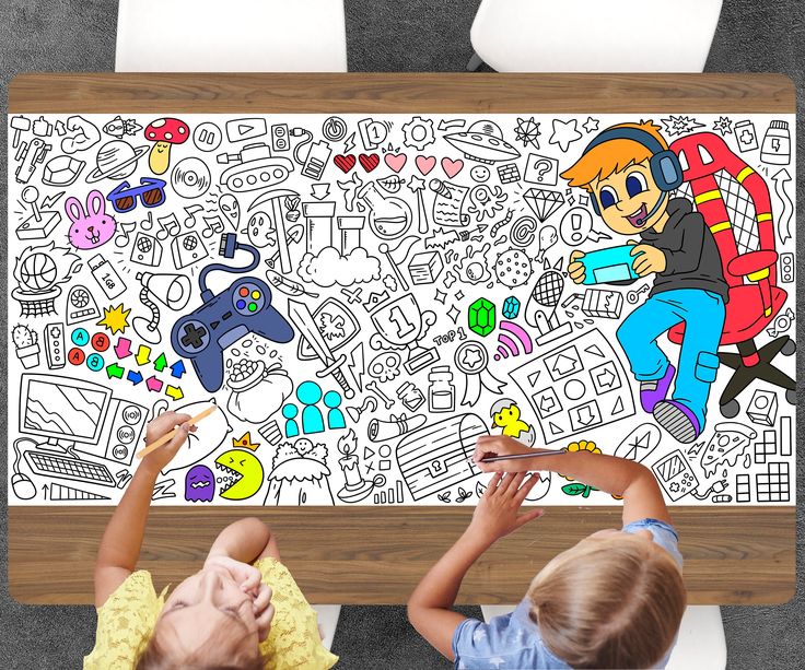 Kid's large coloring page. Group coloring activity for your classroom. 